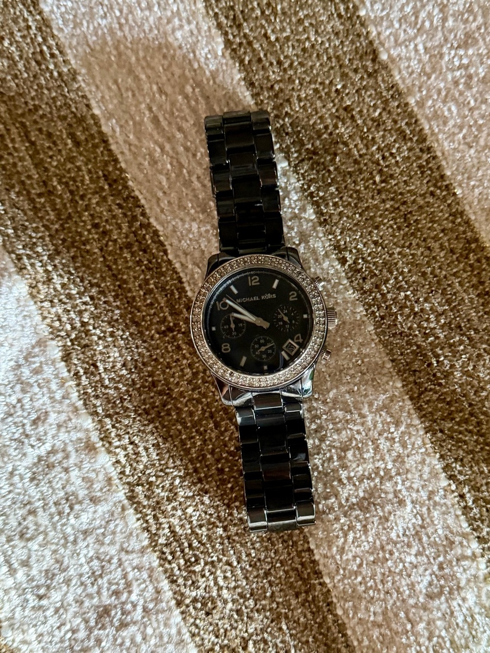 Michael Kors Women’s Black Ceramic Chronograph Watch. New $25 Battery On 8/11/26